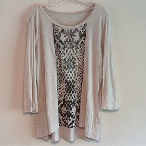 Kim Rogers Women's Cream and Brown Patterned Long Sleeve Tunic Size - XL